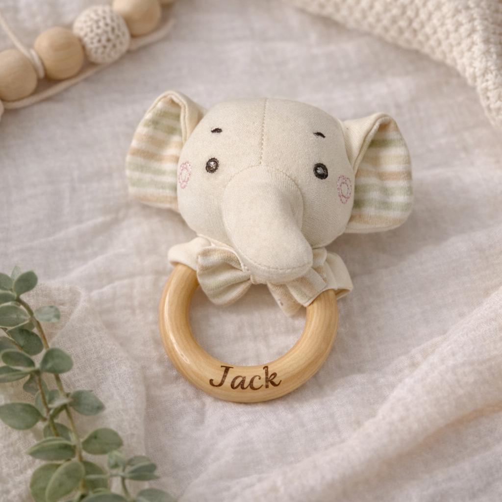Personalized Baby Teether Toy, Wooden Baby Rattle, Custom Name Teething Ring, Newborn Gift,Rattle as a gift for a newborn