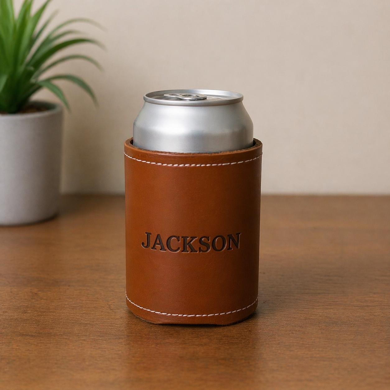 Personalized Leather Can Cooler, Custom Engraved Beer Koozie, Groomsmen Wedding Favor Gift