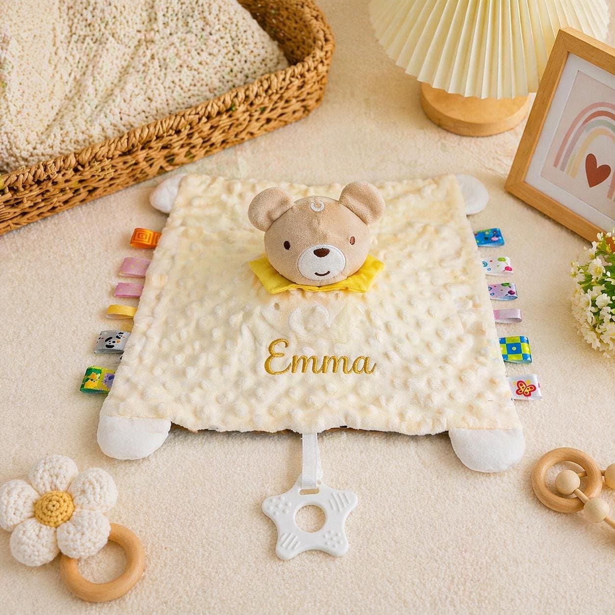 Personalized baby comfort blankets, soft comfort blankets, baby teething toys, custom embroidered comfort blankets, newborn gifts