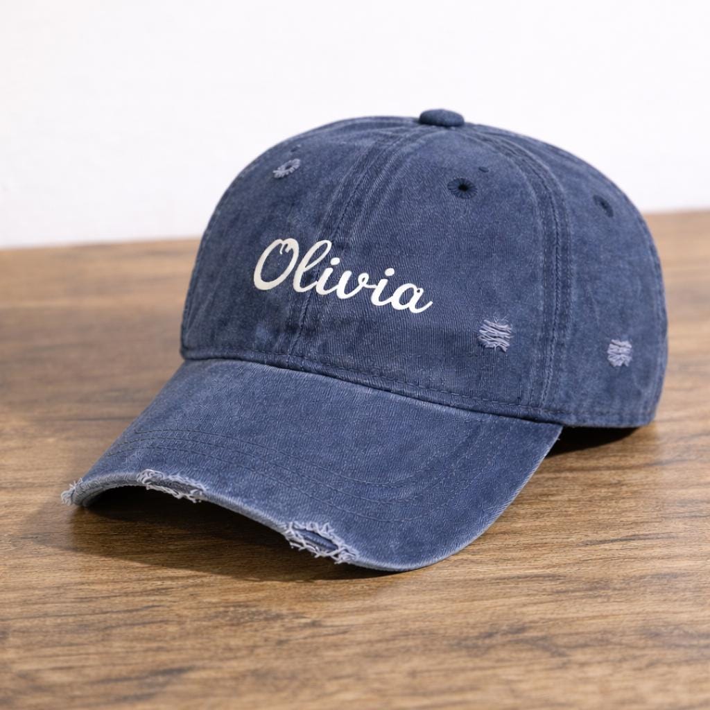 Personalized Embroidered Baseball Cap - Vintage Distressed Style