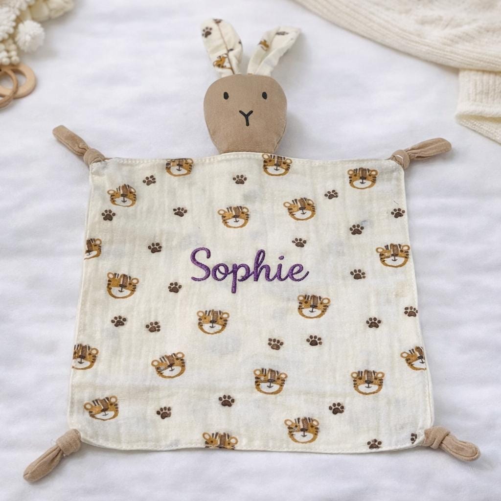 Personalisierter Kuschelbunny | Musselin-Schmusetuch mit Wunschnamen