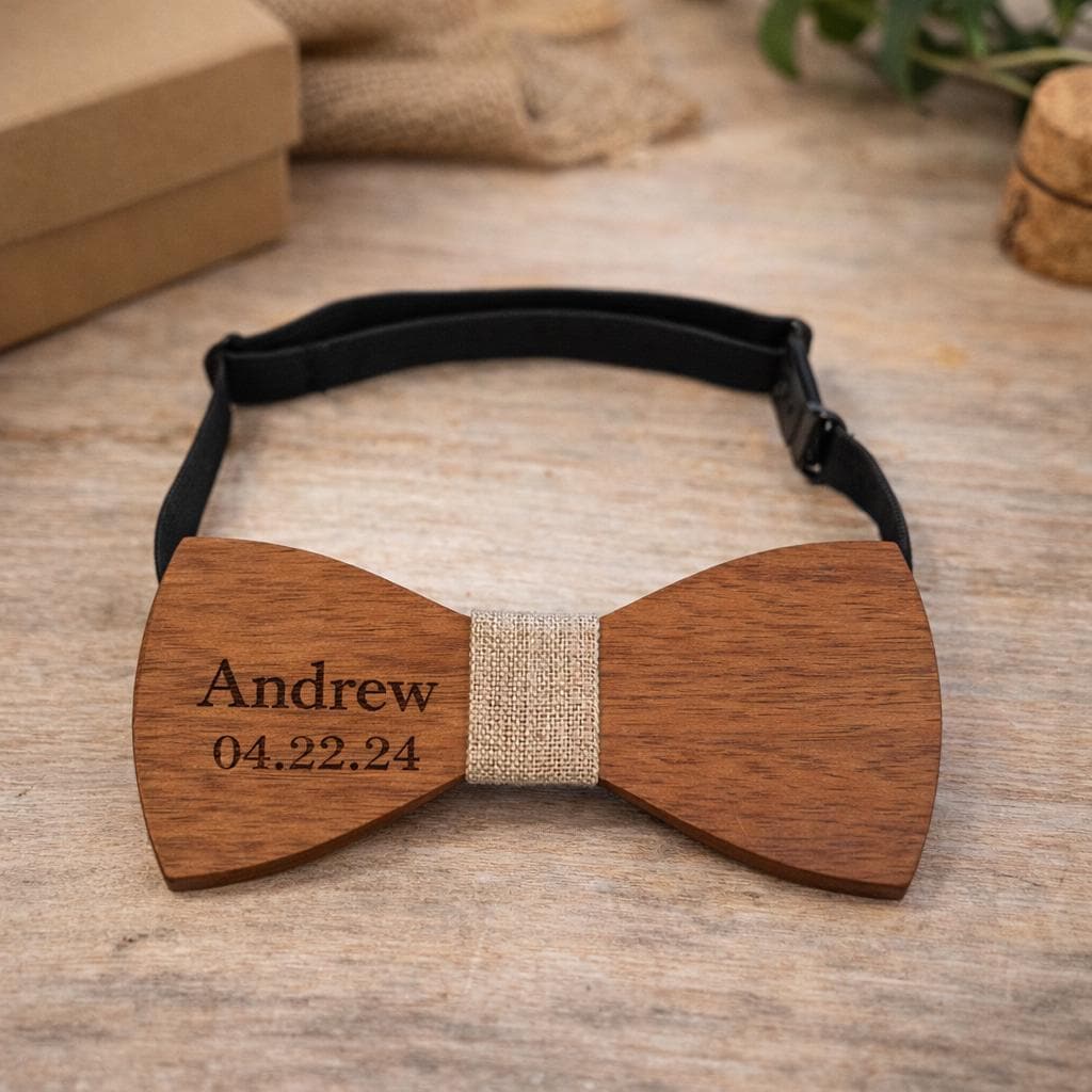 Personalisierte Holzfliege, graviertes Trauzeugengeschenk, individuelles Hochzeitsaccessoire