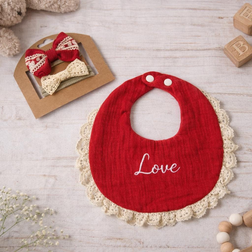 Personalized Lace Baby Bib, Custom Embroidered Name Bib, Cotton Gauze Drool Bib, Newborn Gift, Baby Shower Gift