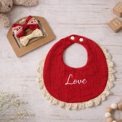 Personalized Lace Baby Bib, Custom Embroidered Name Bib, Cotton Gauze Drool Bib, Newborn Gift, Baby Shower Gift