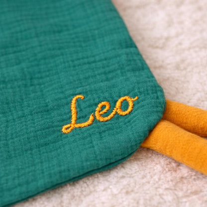 Personalized Dinosaur Muslin Lovey, Soft Cotton Security Blanket, Newborn Gift