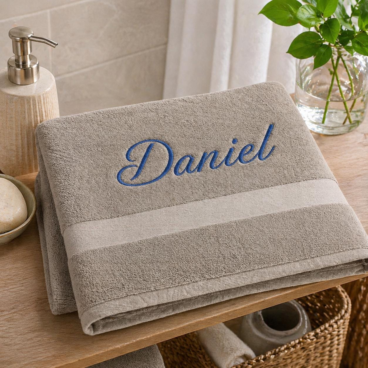 Benutzerdefiniertes besticktes Baumwoll-Badetuch, personalisiertes Badetuch mit Namensmonogramm