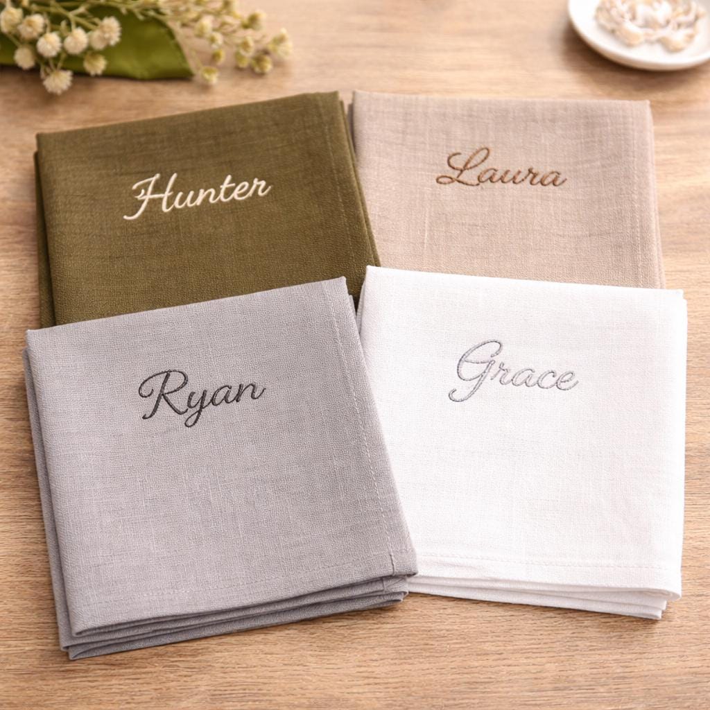 Personalized Linen Handkerchief, Custom Embroidered Wedding Gift, Monogrammed Tears Keepsake