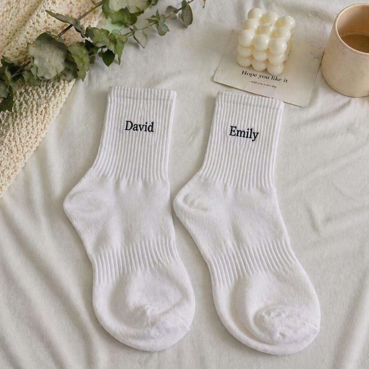 Personalized Embroidered Socks, Custom Name Crew Socks, Gift for Him, Gift for Her, Couples Gift, Bridesmaid Gift
