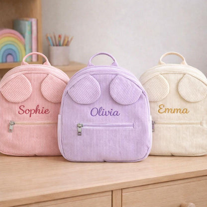 Personalisierter Cord-Teddybär-Rucksack, Vorschultasche für Kinder