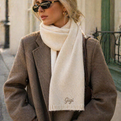 Personalized Embroidered Knit Scarf, Custom Name Monogram, Cozy Winter Gift