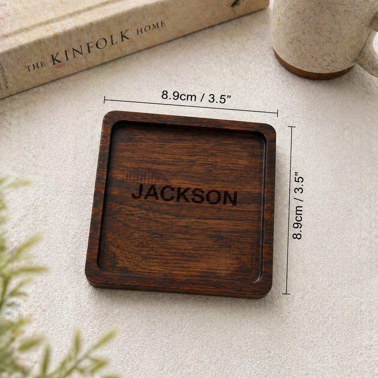 Personalized Wooden Coaster, Custom Name Engraved Square Drink Coaster – Minimalist Home Decor