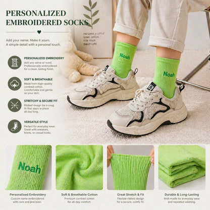 Personalized Embroidered Cotton Crew Socks for Children, Custom Name Toddler Gift