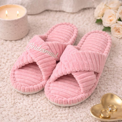 Cord-Kreuzband-Hausschuhe, gemütliche Indoor-Sandalen, Brautjungfergeschenk
