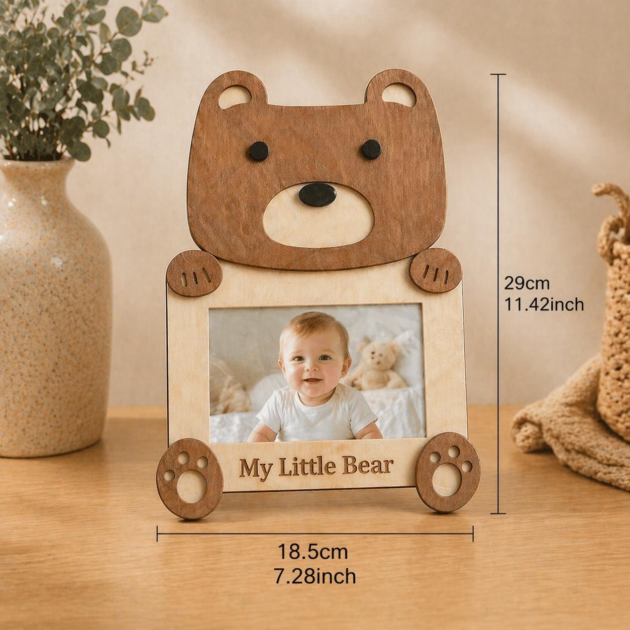 Personalized Wooden Animal Photo Frame, Nursery Decor, Custom Engraved Name Keepsake