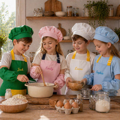 Personalized Kids Chef Set, Custom Embroidered Apron and Hat, Toddler Cooking Outfit