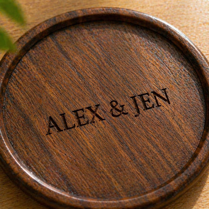 Personalized Wooden Coasters, Custom Engraved Name, Minimalist Rustic Home Decor
