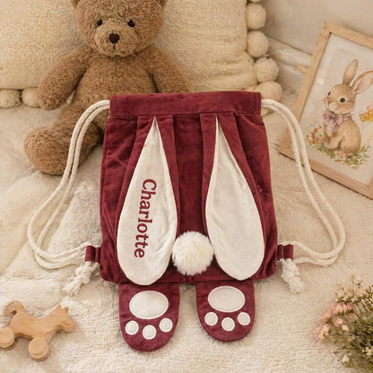 Personalized Bunny Backpack | Custom Name Rabbit Ears Drawstring Bag