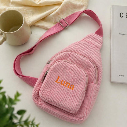 Bestickte Cord-Umhängetasche, personalisierte Mini-Sling-Bag