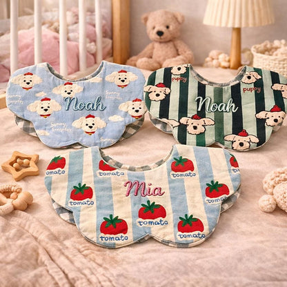 Personalisiertes besticktes Baumwoll-Babylätzchen, Welpen-Tomaten-Design, Sabberlätzchen für Neugeborene