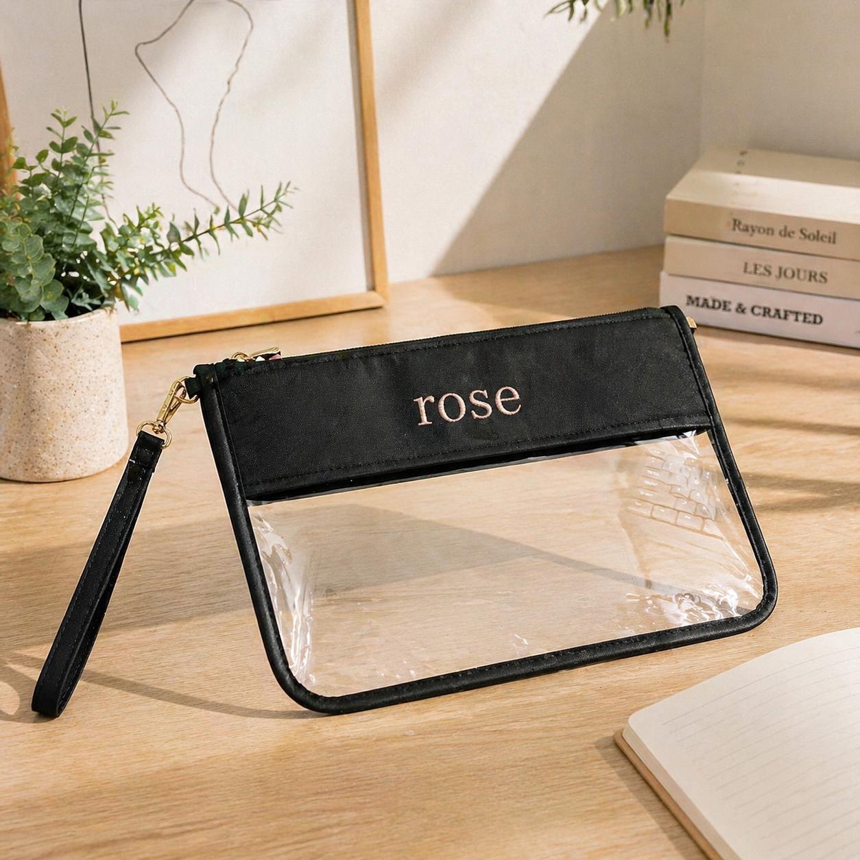 Personalized Clear Cosmetic Bag | Travel Makeup Pouch | Transparent Toiletry Bag | Embroidered Name | Gifts for Her | Beauty Organizer