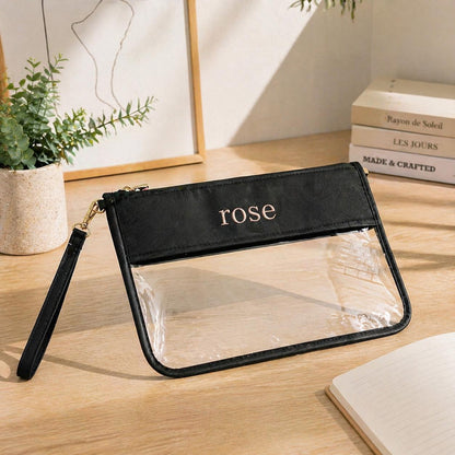 Personalized Clear Cosmetic Bag | Travel Makeup Pouch | Transparent Toiletry Bag | Embroidered Name | Gifts for Her | Beauty Organizer