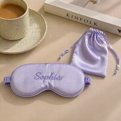 Personalized Silk Sleep Mask, Custom Embroidered Satin Eye Mask, Travel Pouch