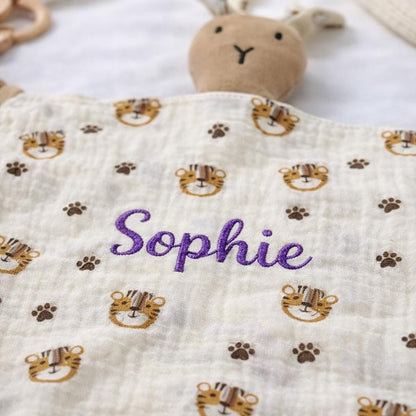 Personalisierter Kuschelbunny | Musselin-Schmusetuch mit Wunschnamen