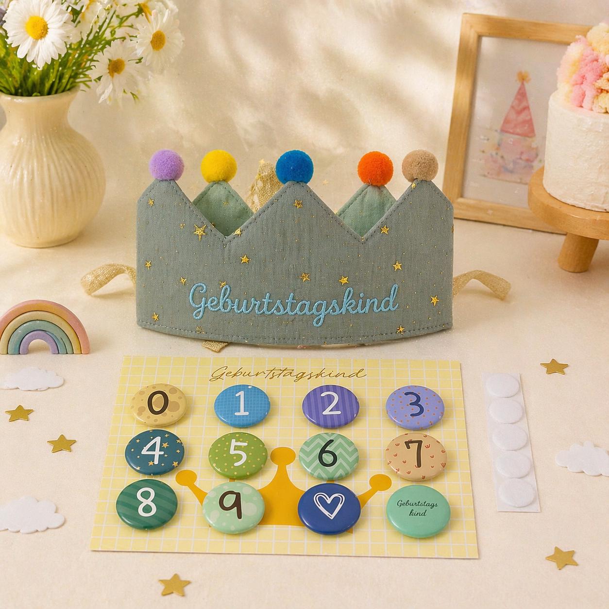 Personalized Birthday Crown, Embroidered Name, Reusable Age Numbers (0-9)