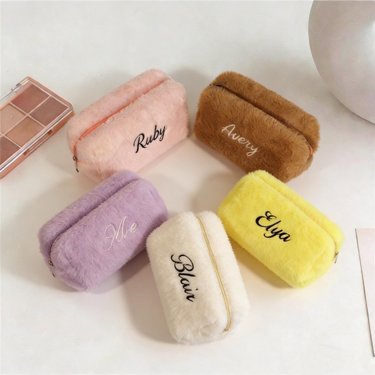 Personalized Embroider Plush Cosmetic Bag,Monogrammed Toiletry Bag,Travel Organizer with Name