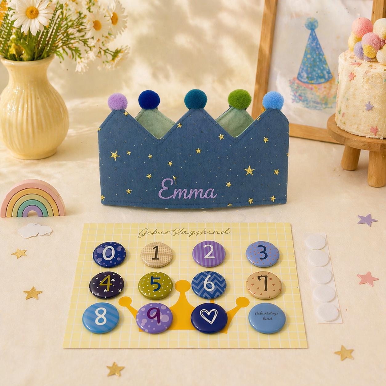 Personalized Birthday Crown, Embroidered Name, Reusable Age Numbers (0-9)