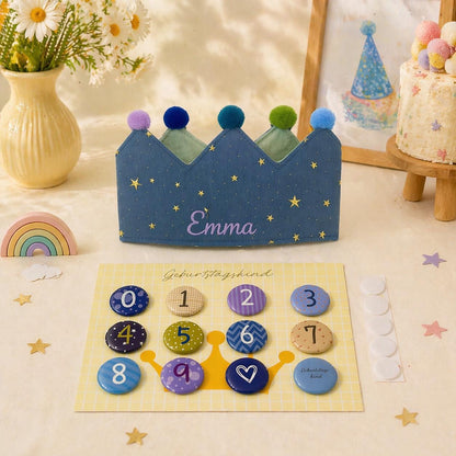 Personalized Birthday Crown, Embroidered Name, Reusable Age Numbers (0-9)