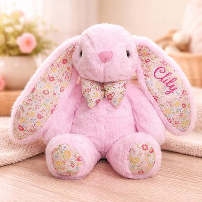 Personalized Bunny Plush Toy, Custom Embroidered Easter Bunny, Floral Rabbit Stuffed Animal, Baby Shower Gift, Newborn Keepsake