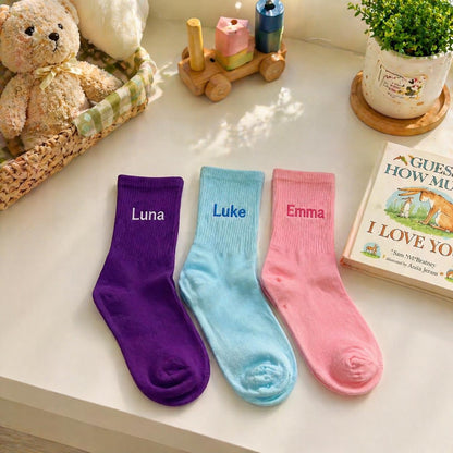 Personalized Embroidered Cotton Crew Socks for Children, Custom Name Toddler Gift