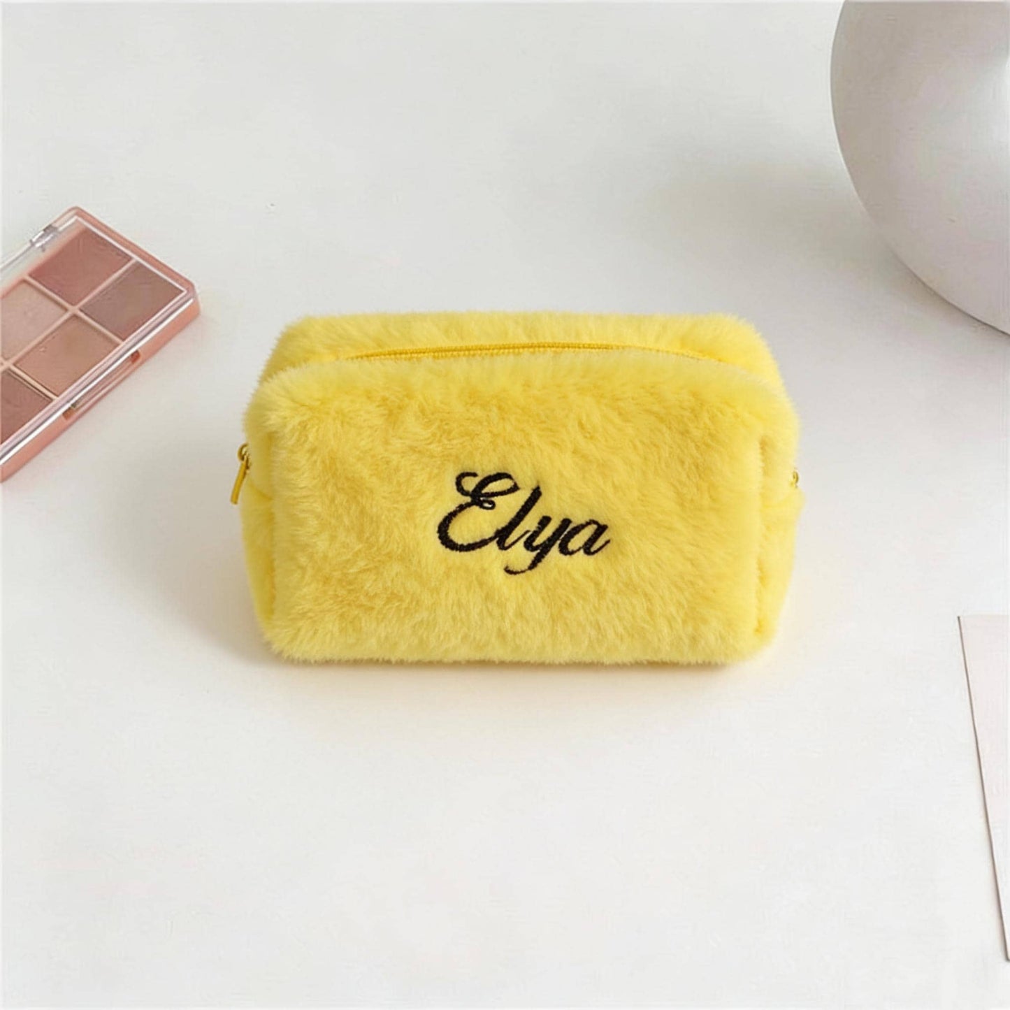 Personalized Embroider Plush Cosmetic Bag,Monogrammed Toiletry Bag,Travel Organizer with Name