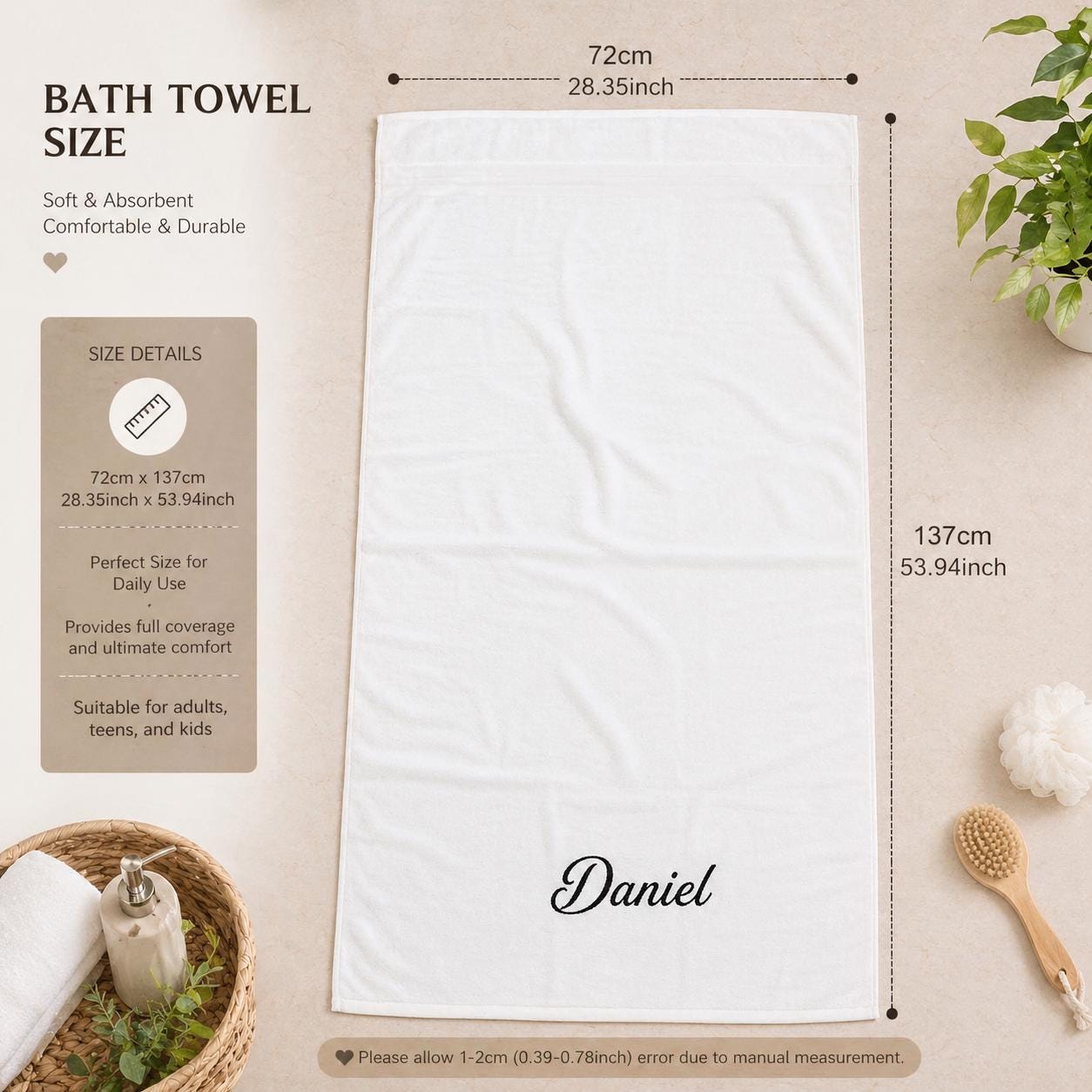 Benutzerdefiniertes besticktes Baumwoll-Badetuch, personalisiertes Badetuch mit Namensmonogramm