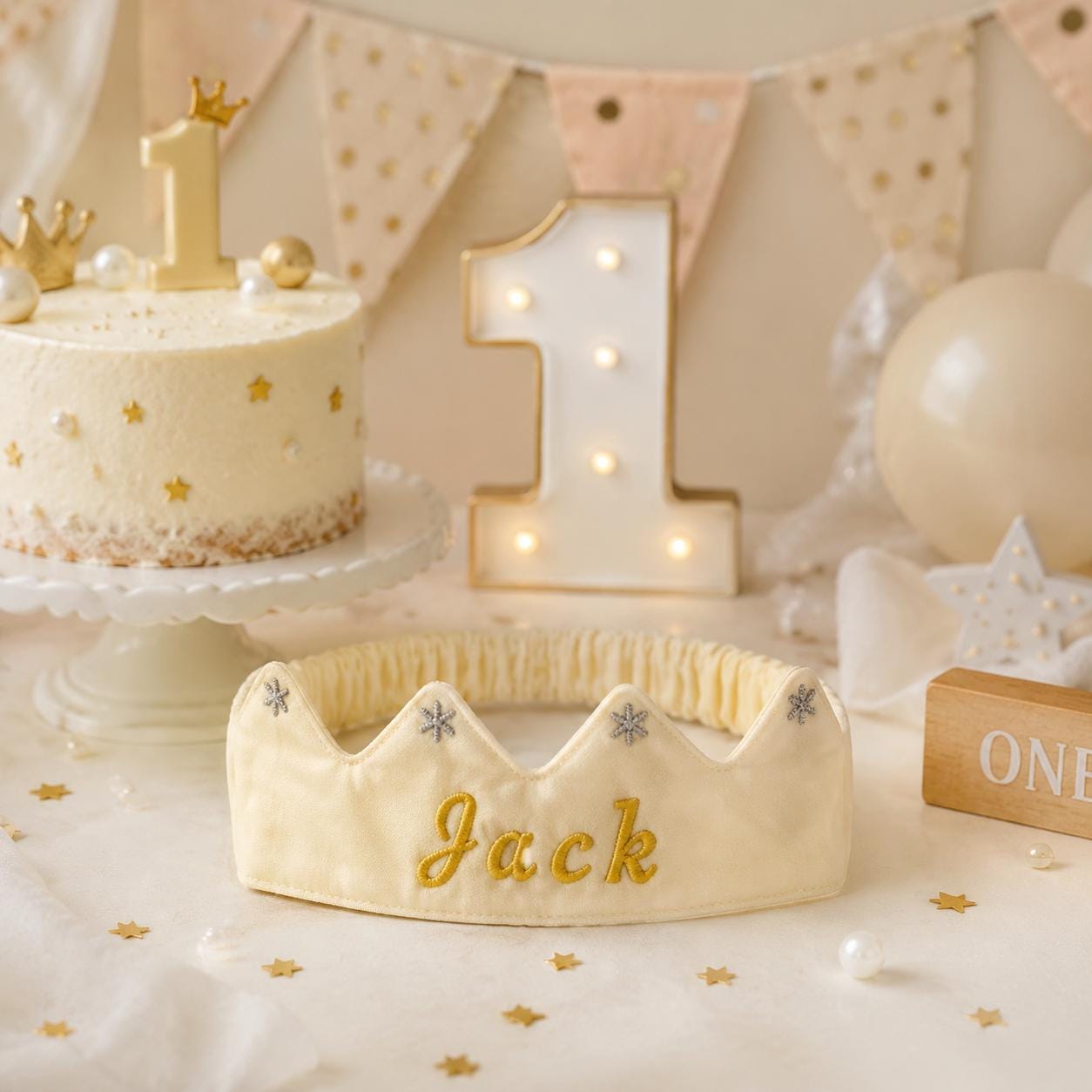 Personalized Baby Crown Headband, Custom Embroidered Birthday Crown, 1st Birthday Cake Smash Crown, Toddler Princess Prince Party Headband