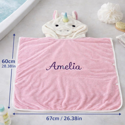 Personalized Unicorn Hooded Baby Towel, Embroidered Name