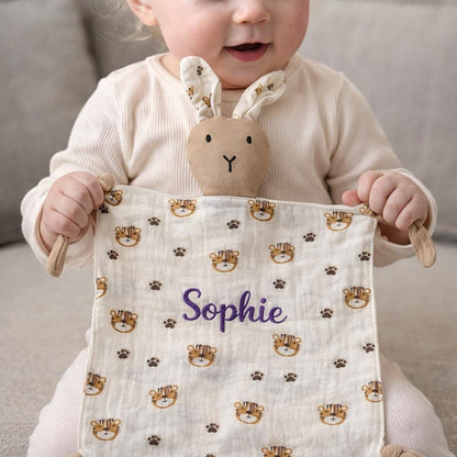 Personalisierter Kuschelbunny | Musselin-Schmusetuch mit Wunschnamen