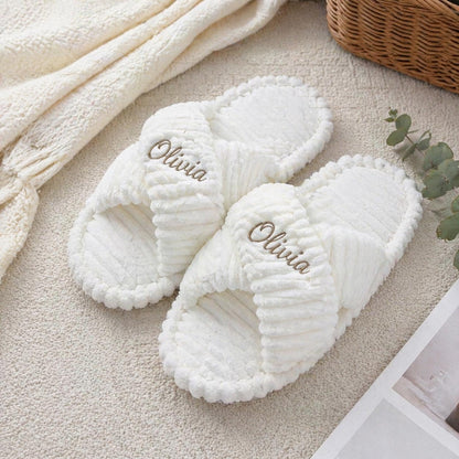 Personalized Plush Spa Slippers, Custom Name House Slippers, Bridesmaid Wedding Gift
