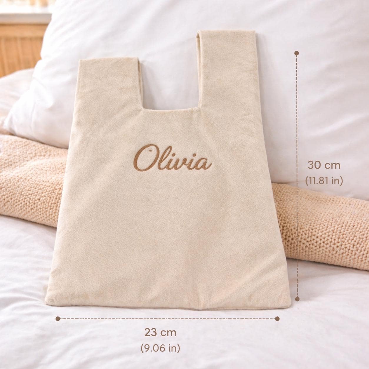 Personalized Velvet Tote Bag, Custom Embroidered Name Tote, Minimalist Shoulder Bag, Bridesmaid Gift, Gift for Her