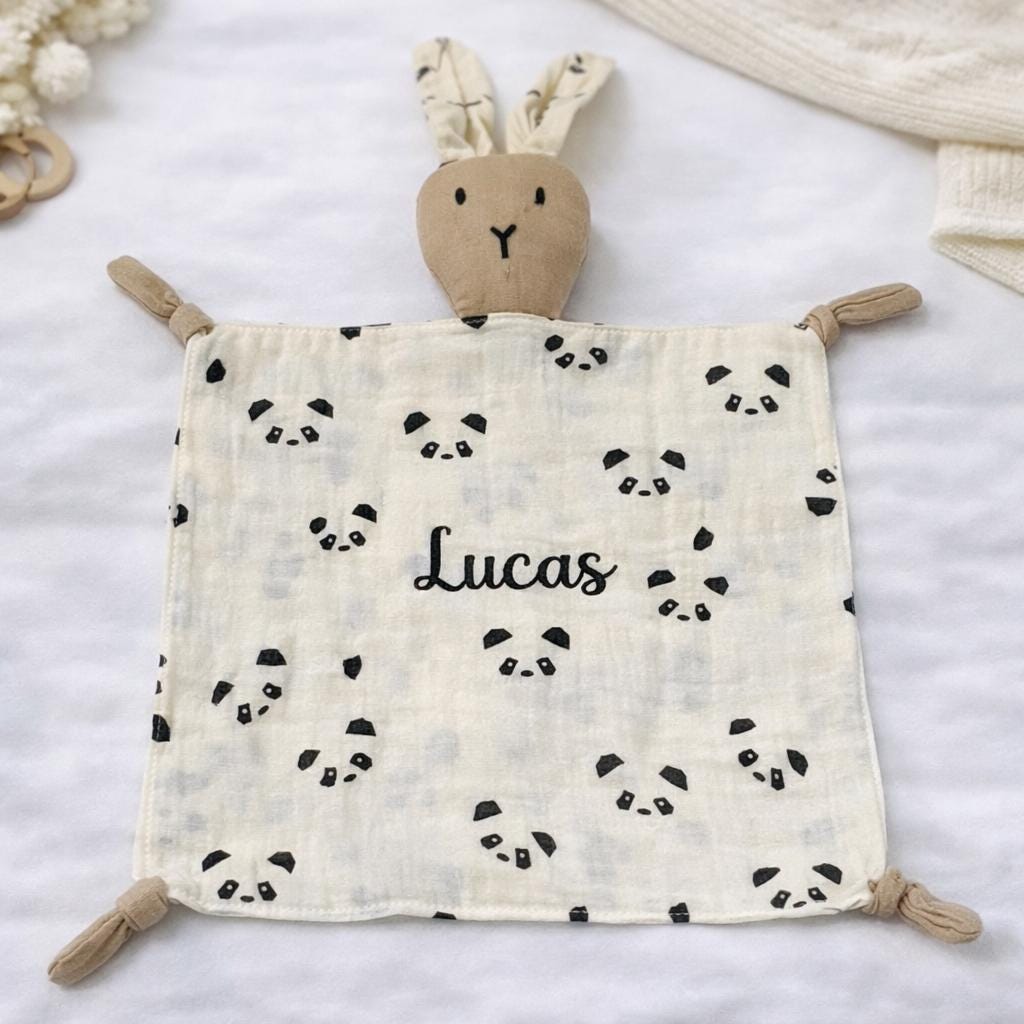 Personalisierter Kuschelbunny | Musselin-Schmusetuch mit Wunschnamen