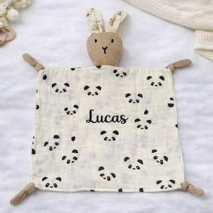 Personalisierter Kuschelbunny | Musselin-Schmusetuch mit Wunschnamen