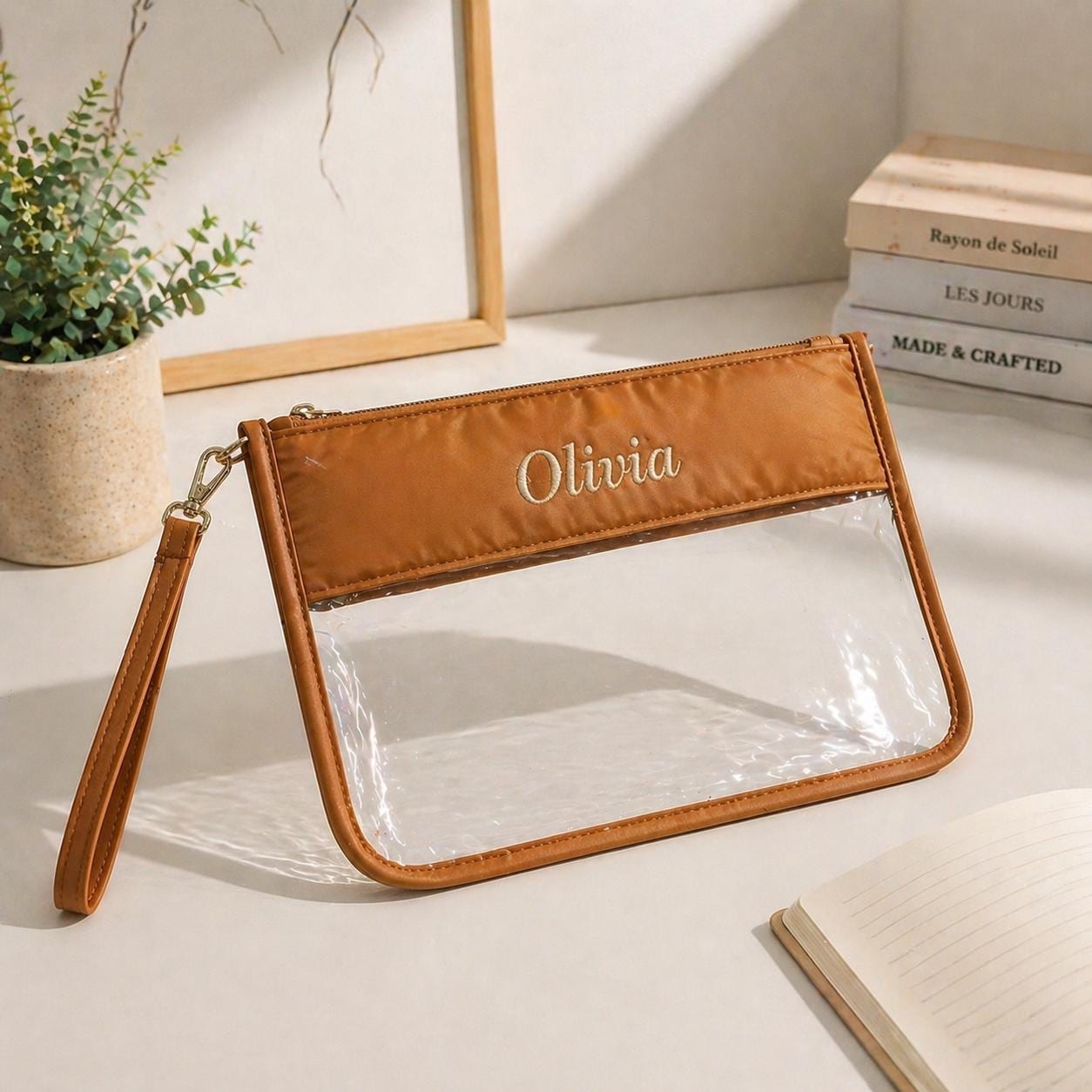Personalized Clear Cosmetic Bag | Travel Makeup Pouch | Transparent Toiletry Bag | Embroidered Name | Gifts for Her | Beauty Organizer