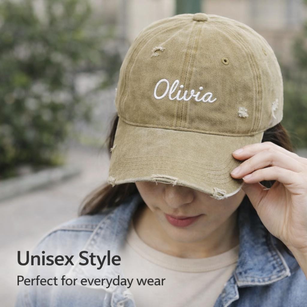 Personalized Embroidered Baseball Cap - Vintage Distressed Style