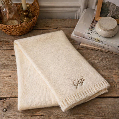 Personalized Embroidered Knit Scarf, Custom Name Monogram, Cozy Winter Gift