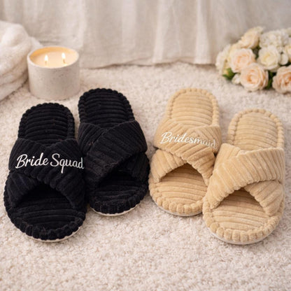 Cord-Kreuzband-Hausschuhe, gemütliche Indoor-Sandalen, Brautjungfergeschenk