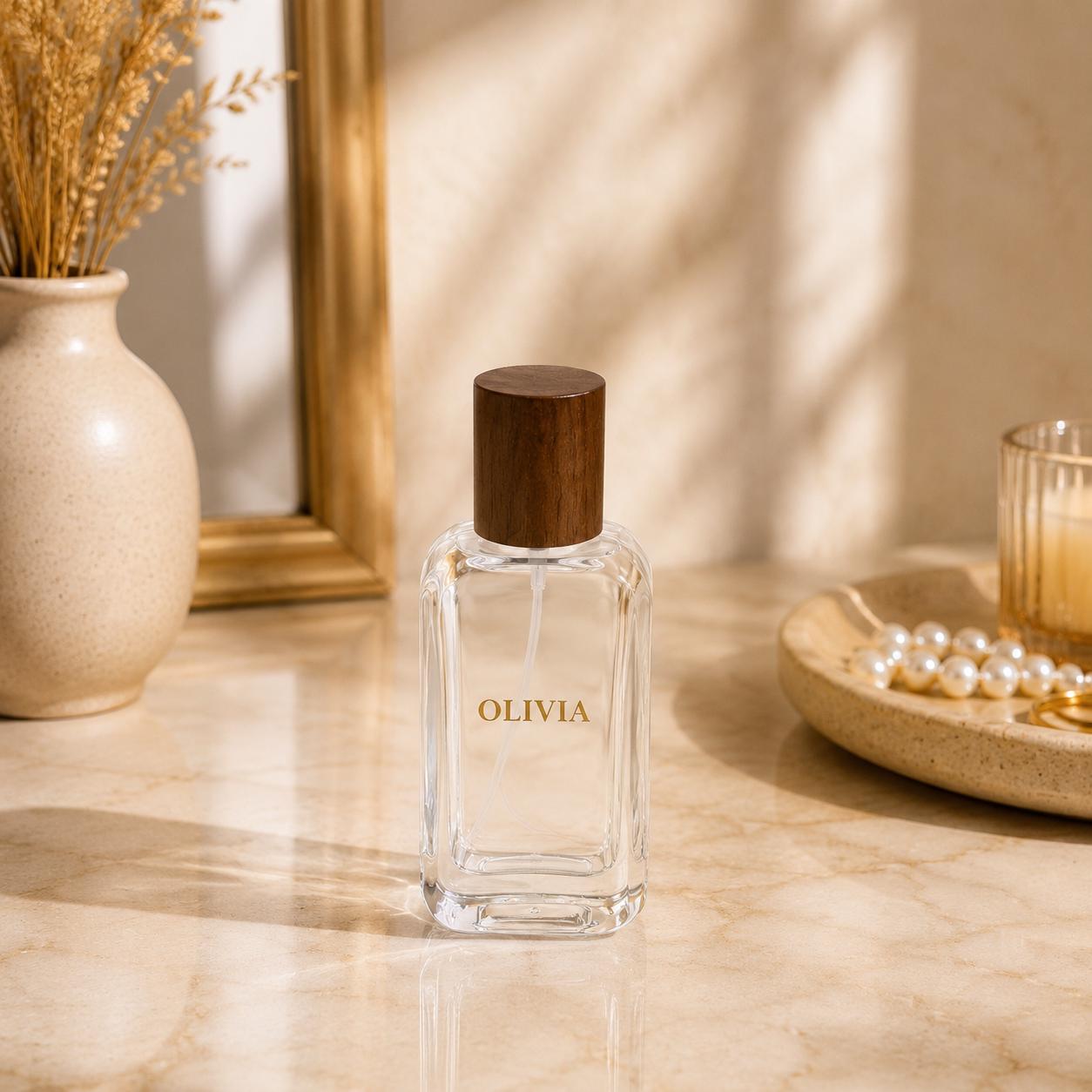 Personalized Perfume Bottle, Refillable Travel Perfume Atomizer, Custom Engraved Glass Fragrance Bottle, Wooden Cap Perfume Gift