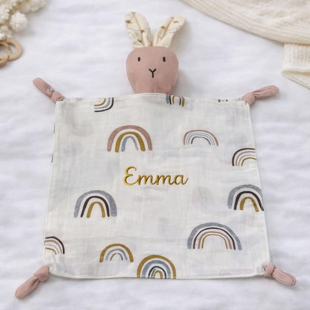 Personalisierter Kuschelbunny | Musselin-Schmusetuch mit Wunschnamen