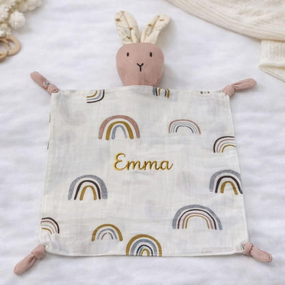 Personalisierter Kuschelbunny | Musselin-Schmusetuch mit Wunschnamen