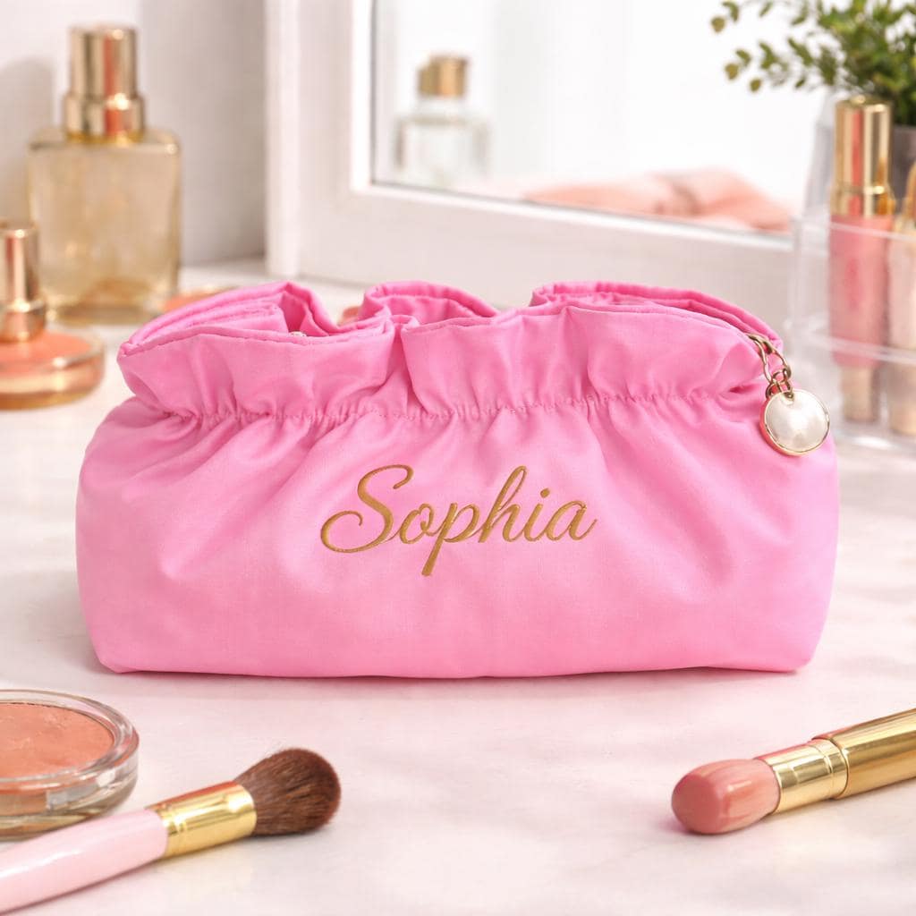 Personalized Satin Cosmetic Bag, Custom Name Makeup Pouch, Bridesmaid Travel Toiletry Bag